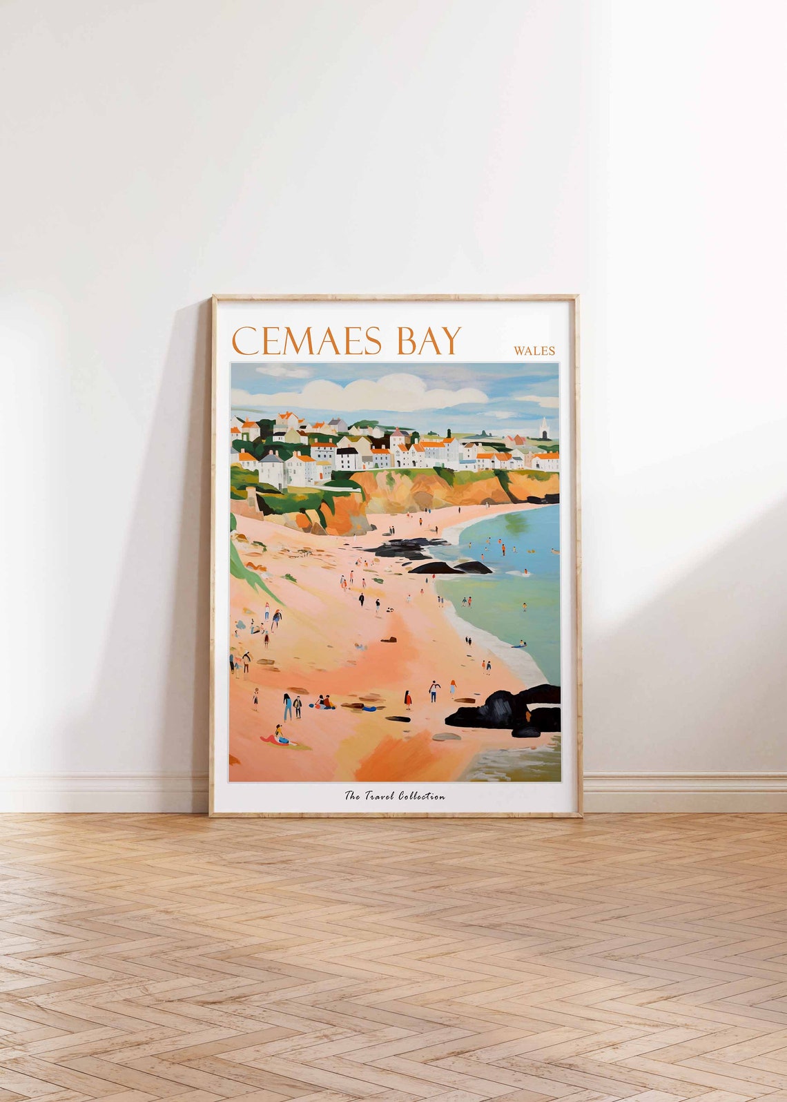 Cemaes Bay Wales Illustrated Beach Village Travel Poster Art - Image 2