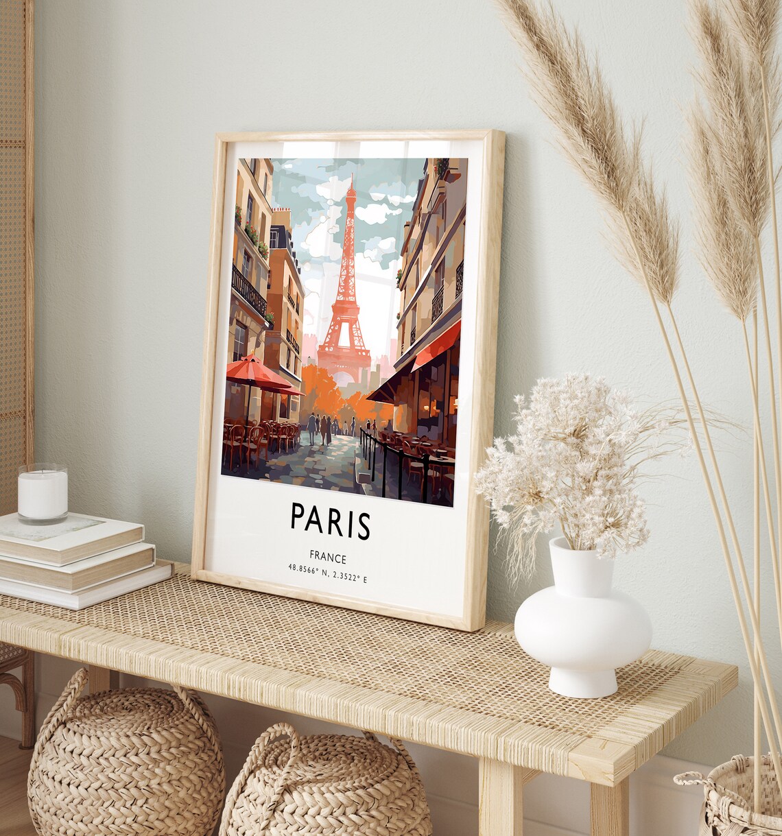 Paris France Charming Eiffel Tower Cafe Street Scene Travel Poster - Image 2