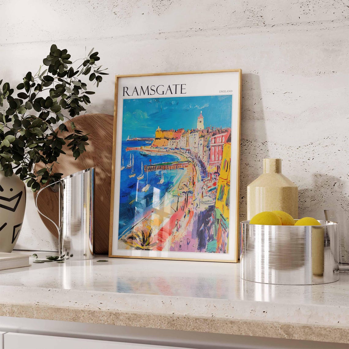 Ramsgate England Busy Harbor Sailboats Promenade Clock Tower Poster - Image 3