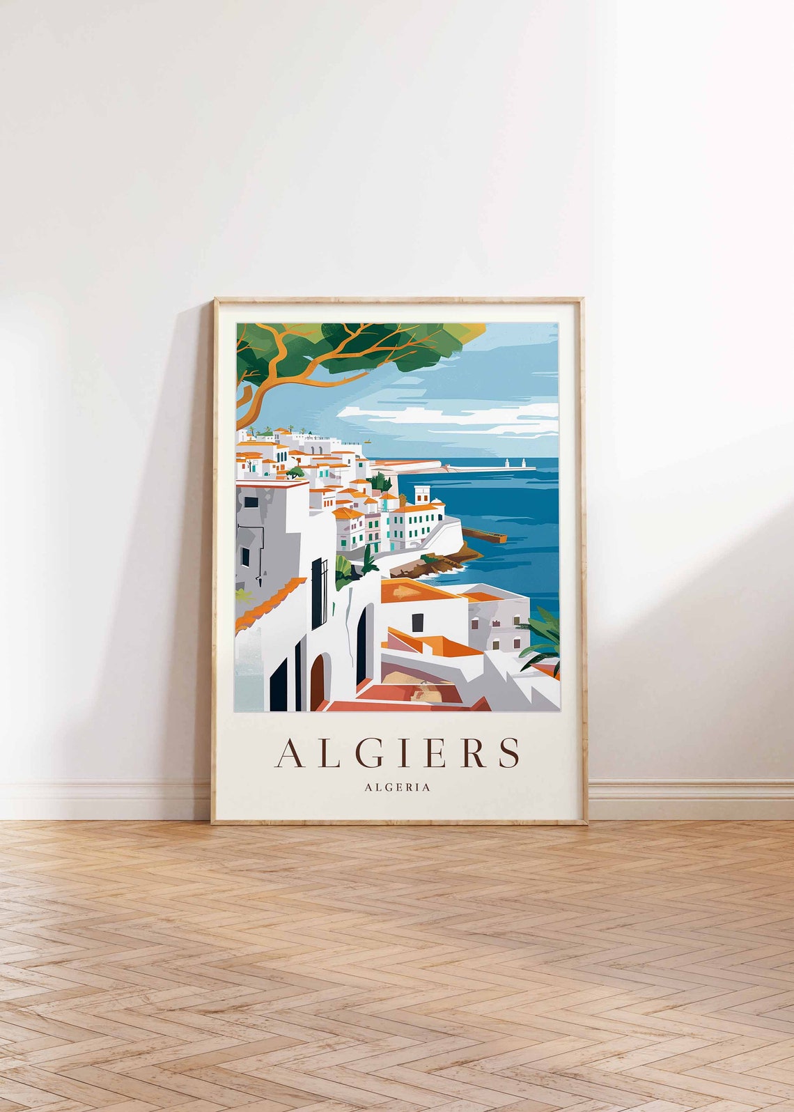 Algiers Algeria Whitewashed Cliffside Town Over Blue Sea Travel Poster - Image 2