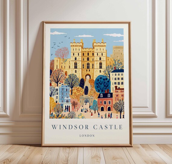 Windsor Castle London Autumn Town Golden Hour Travel Art Poster