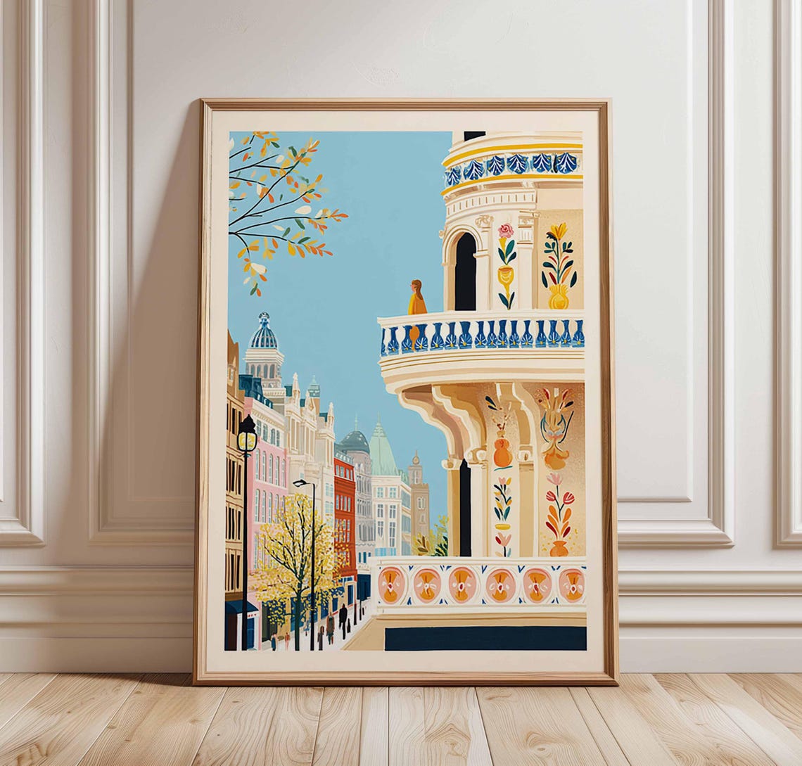 Ornate Balcony Overlooking Historic European Street Scene Poster
