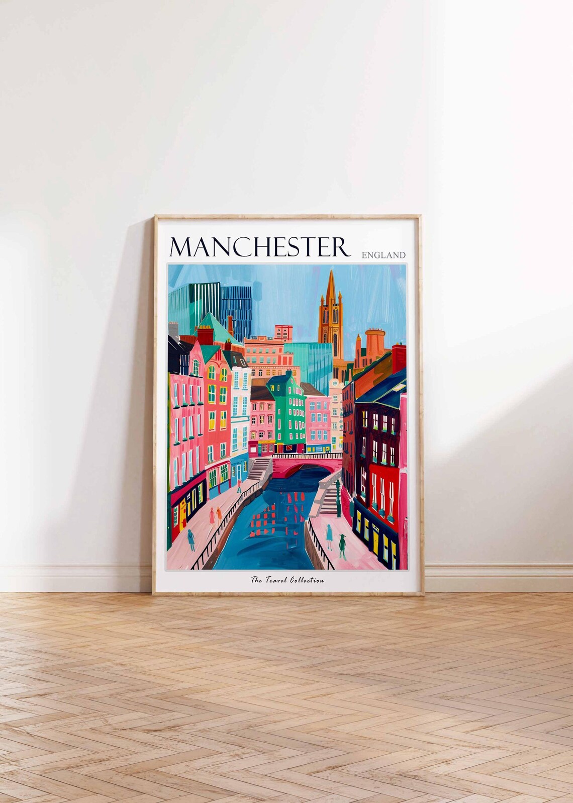 Manchester England Colorful Cityscape Canal Travel Art Poster - Image 2