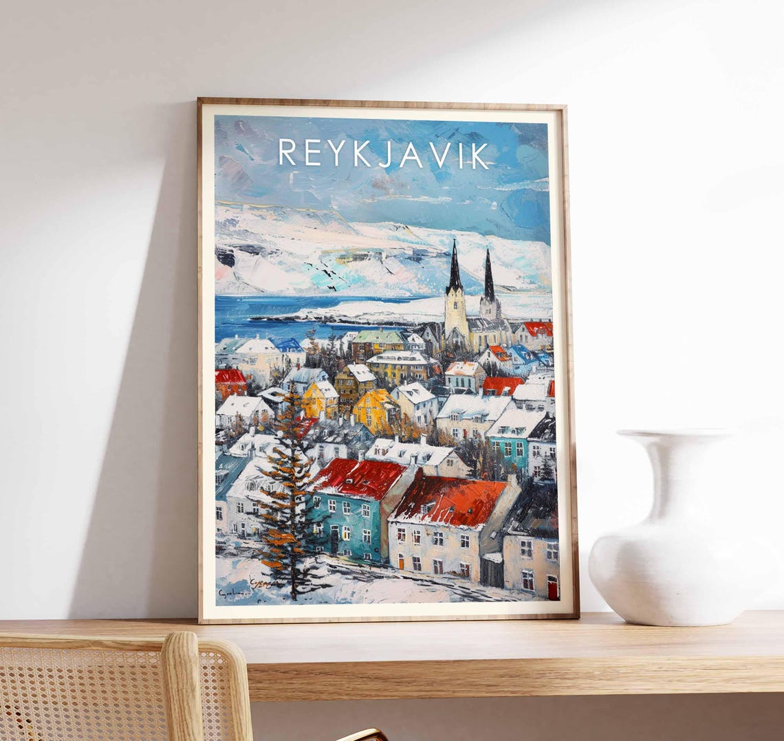 Reykjavik Iceland Snowy Old Town Church Winter Wonderland Poster