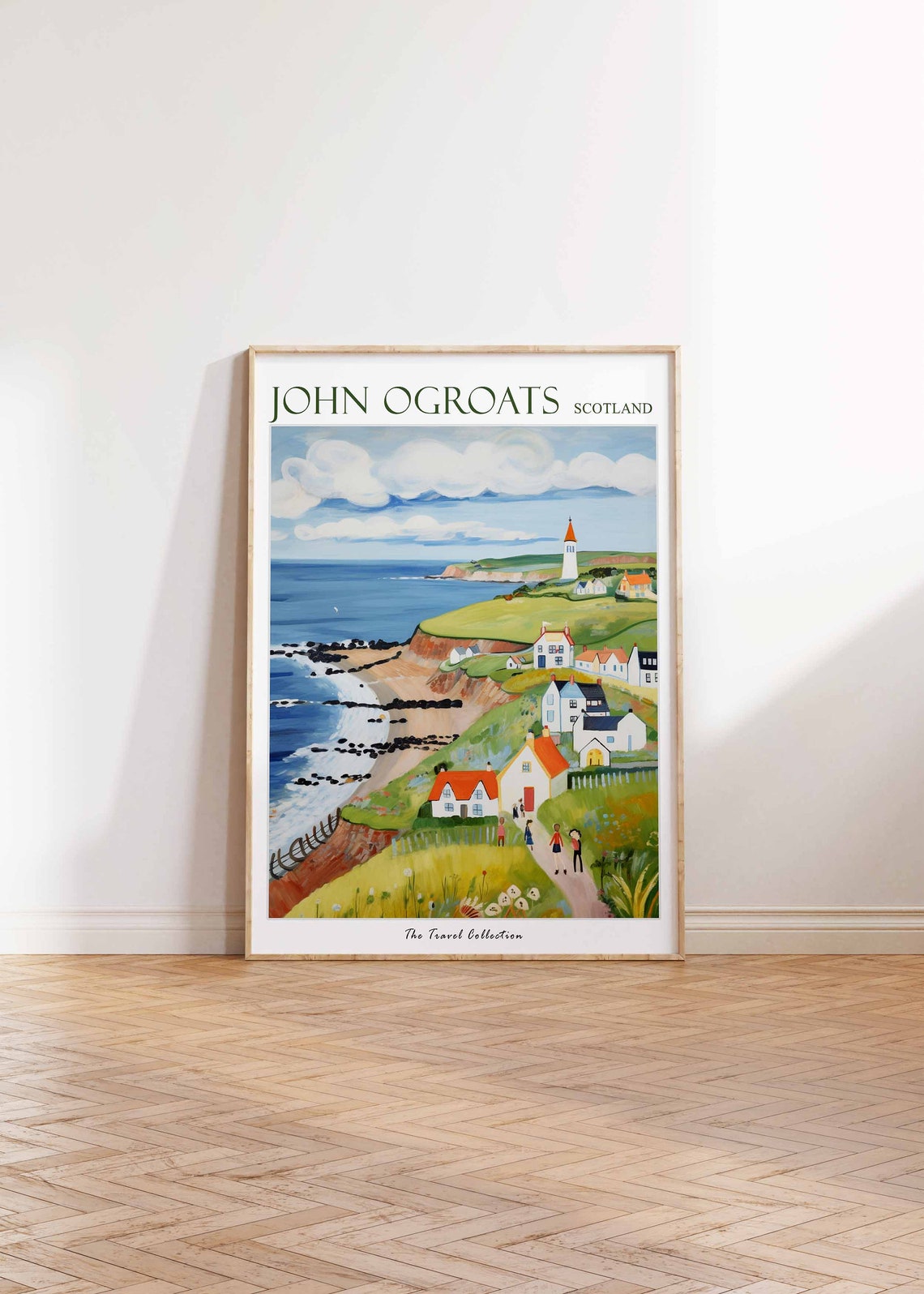 John Ogroats Scotland Lighthouse Cliffs and Pastel Cottages Poster - Image 2
