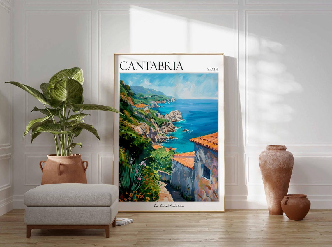 Cantabria Rocky Coast Cliff Path Cottage Spain Travel Poster - Image 3