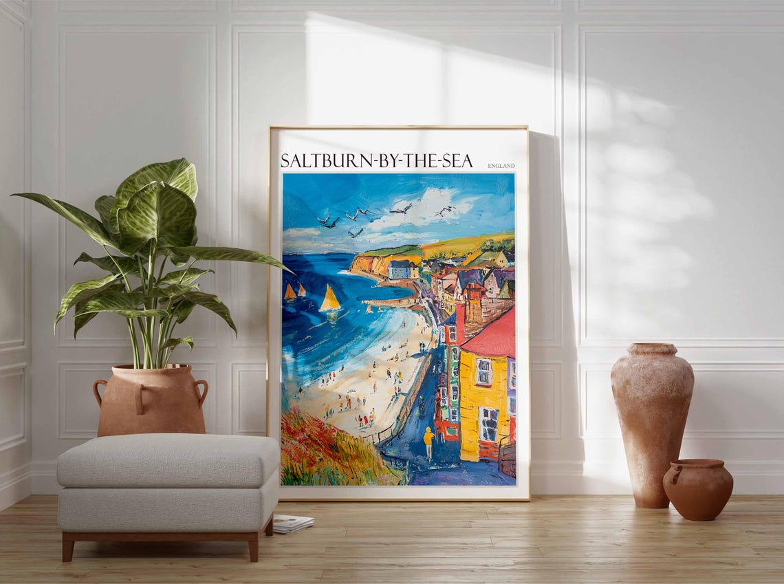 Saltburn By The Sea Poster Uk Travel Poster Coastal Wall Art British Art Uk Home Decor Vintage Seaside Poster Saltburn By The Sea Art - Image 4