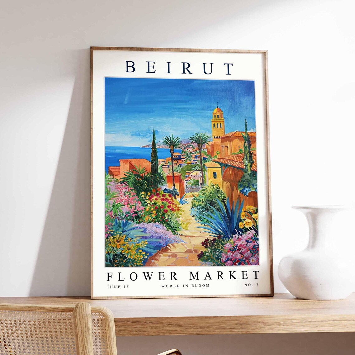 Beirut Flower Market Old Town Church Tower Garden Path Poster No 7 Art