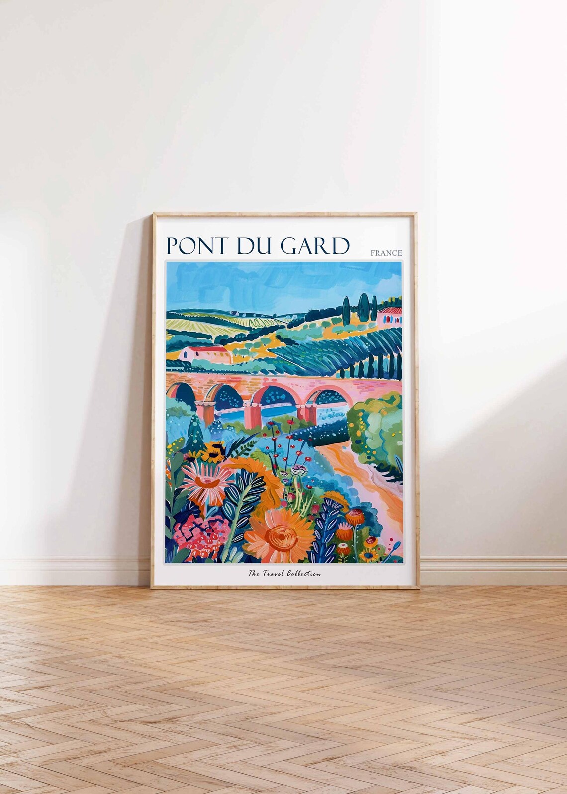 Pont du Gard France Wildflower Meadow Arches Painting Travel Poster - Image 2
