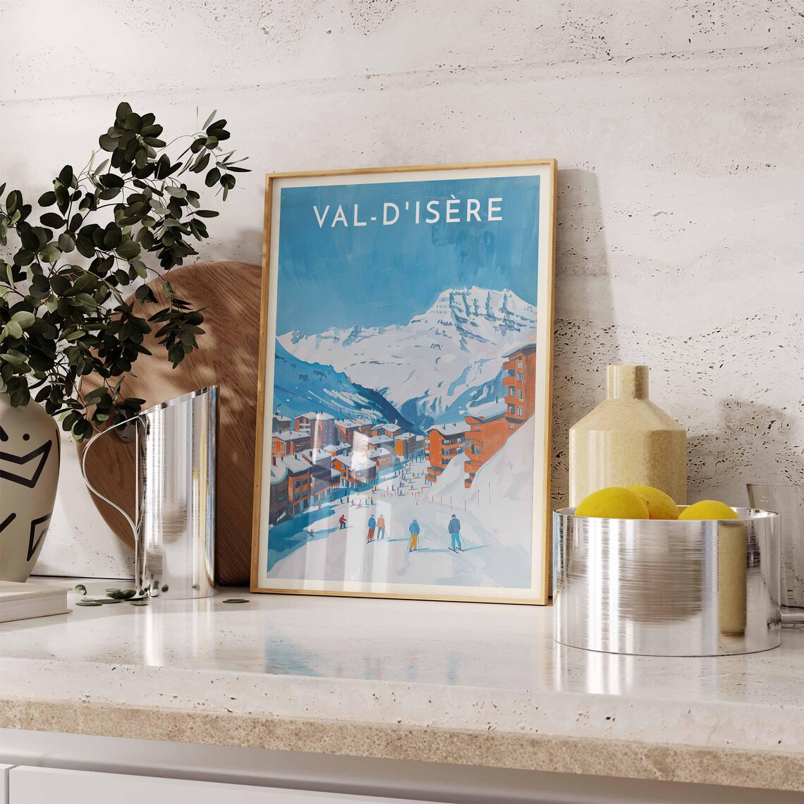 Val-D'Isère Bright Ski Resort Orange Buildings and Slopes Winter Poster - Image 2