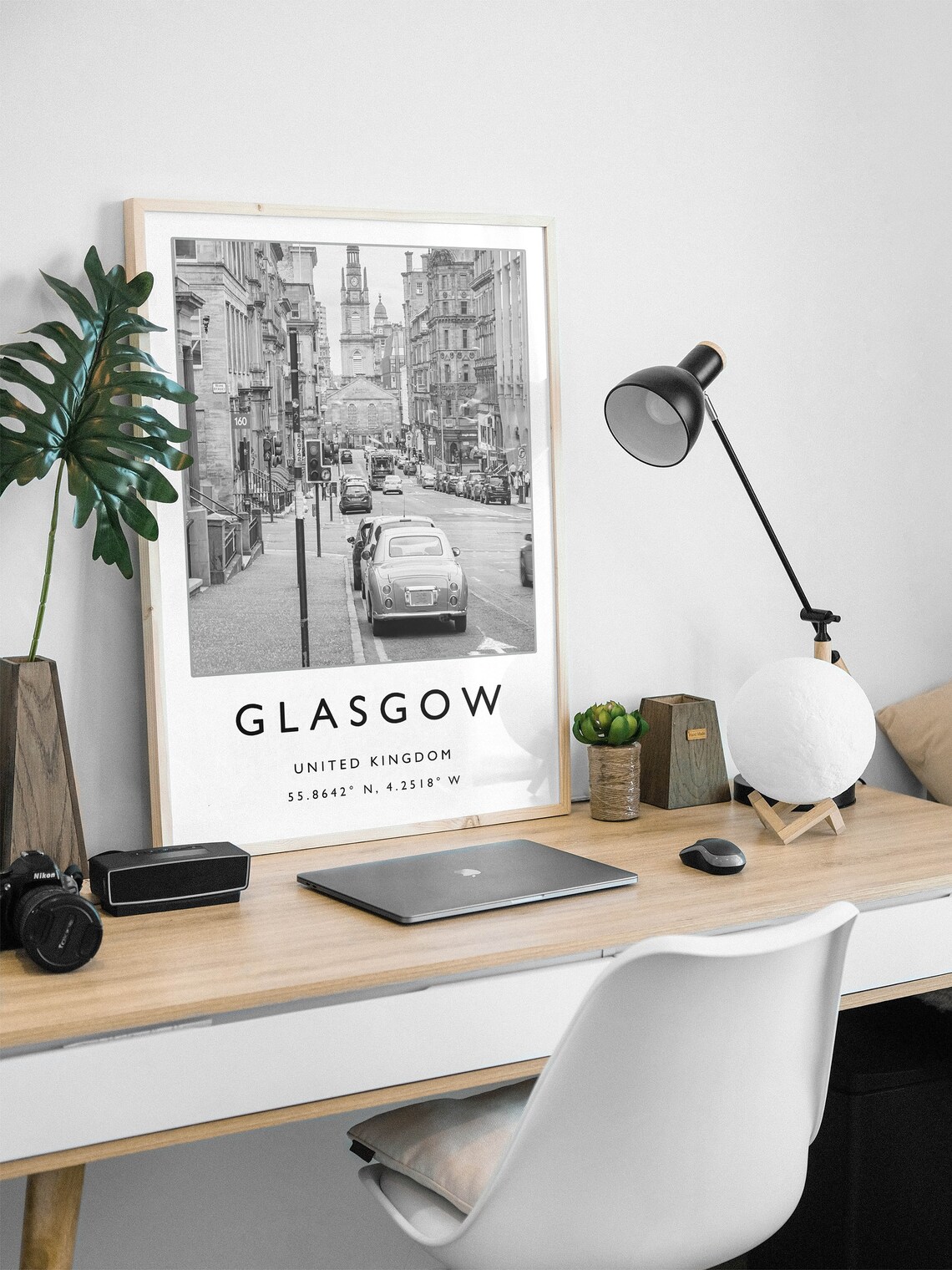 Glasgow Scotland Travel Poster, Black And White Art Print - Image 2