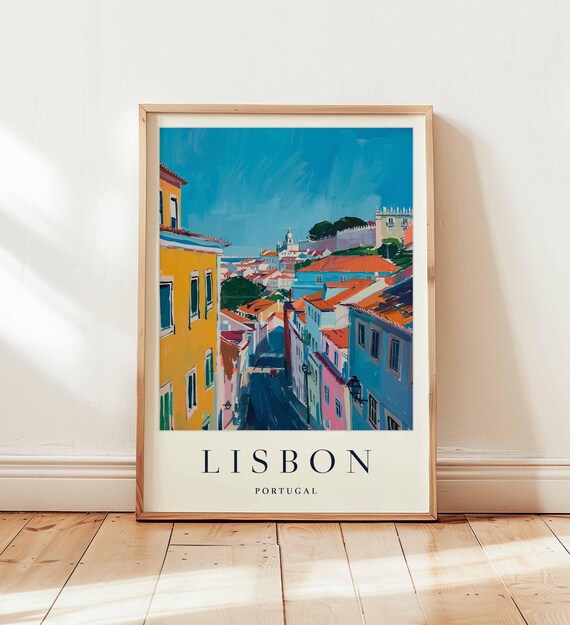 Lisbon Portugal Old Town Cobblestone Street Hills Travel Poster