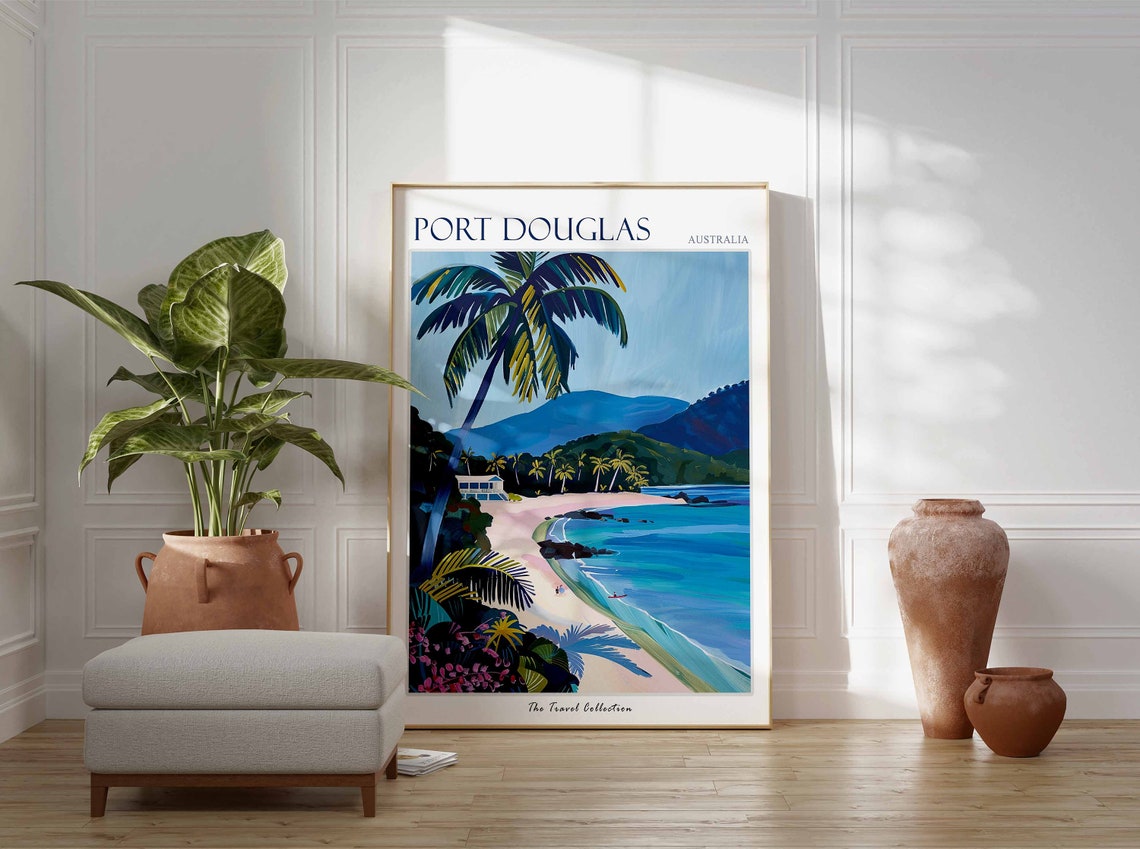 Port Douglas Australia Curved Bay Beach Painting Travel Poster - Image 2