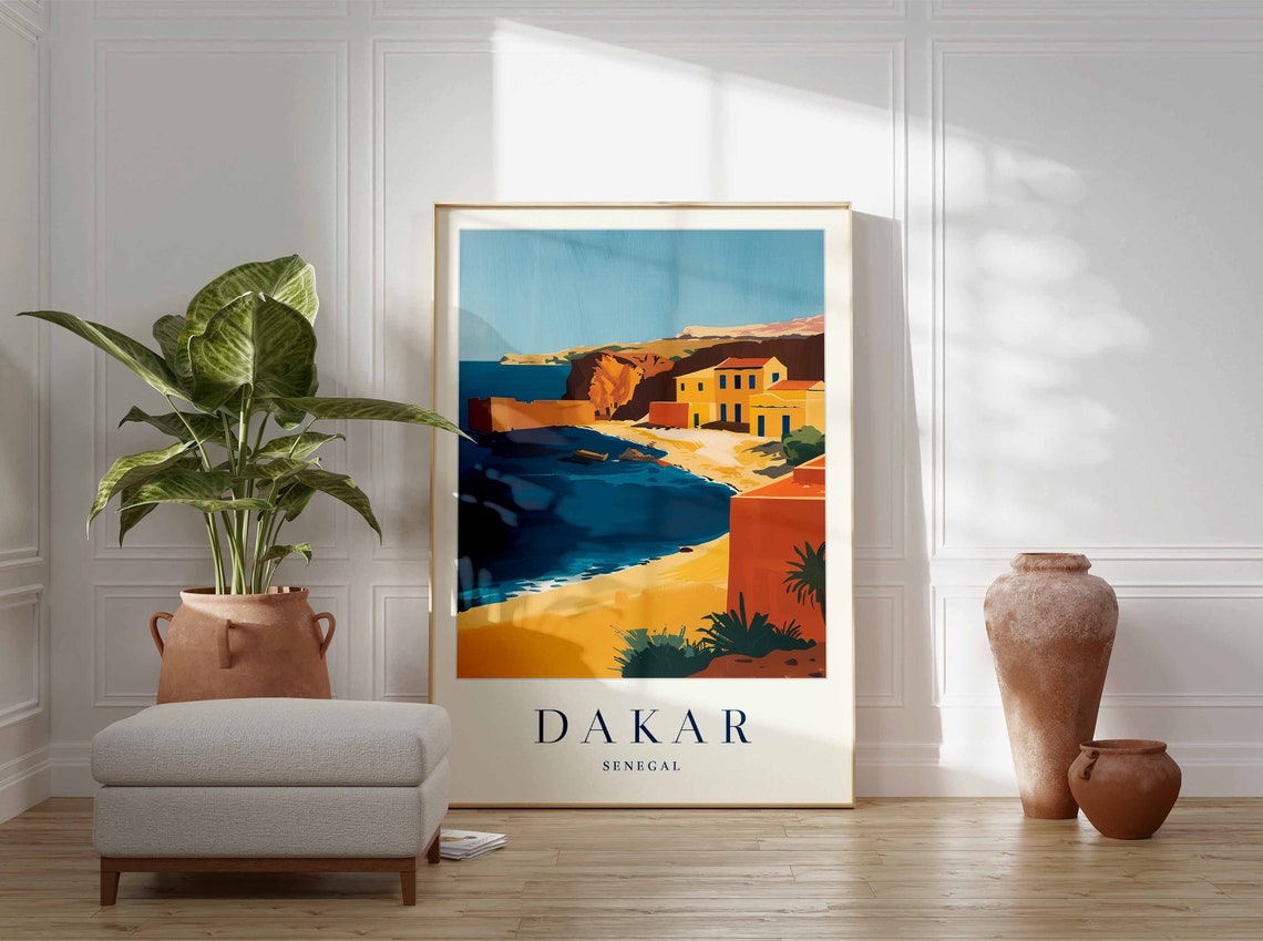 Dakar Senegal Golden Cove Deep Blue Sea Orange Cliffs Travel Poster - Image 3