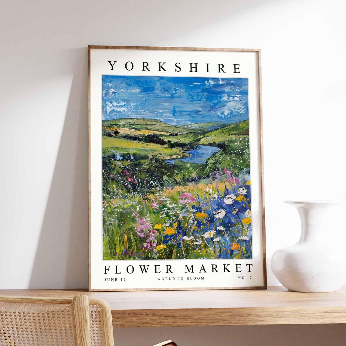 Yorkshire England Flower Market River Valley Moor Bloom Poster