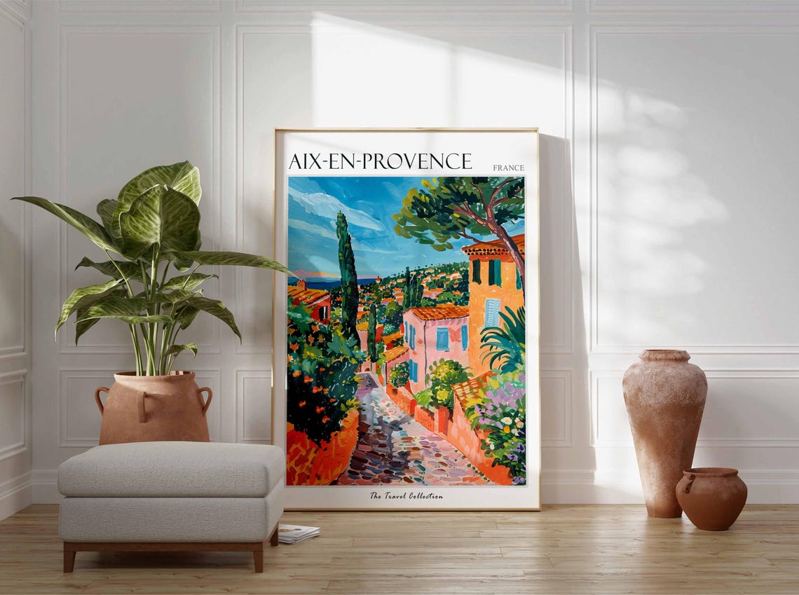 Aix-en-Provence France Old Town Cobblestone Street Travel Poster - Image 3