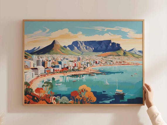 Cape Town Poster South Africa Travel Print African Wall Art Table Mountain Decor Safari Home