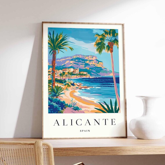 Alicante Spain Mediterranean Beach Coastal Vintage Travel Poster