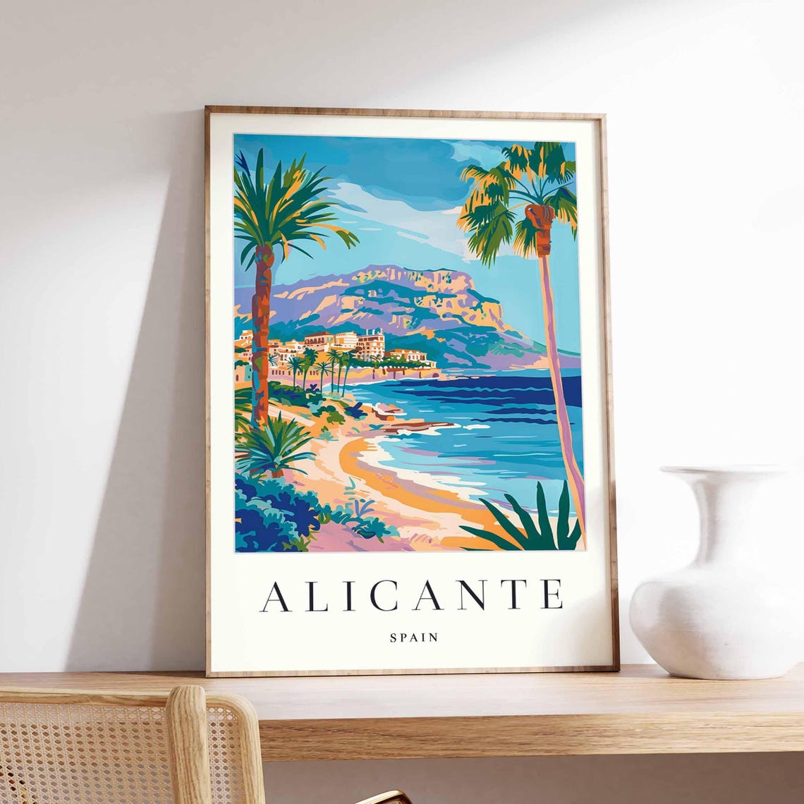 Alicante Spain Mediterranean Beach Coastal Vintage Travel Poster