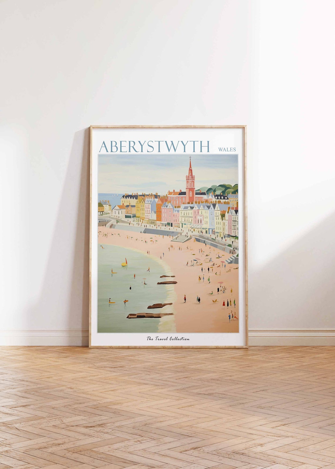 Aberystwyth Wales Pastel Beach Seafront Coast Scene Travel Poster - Image 3