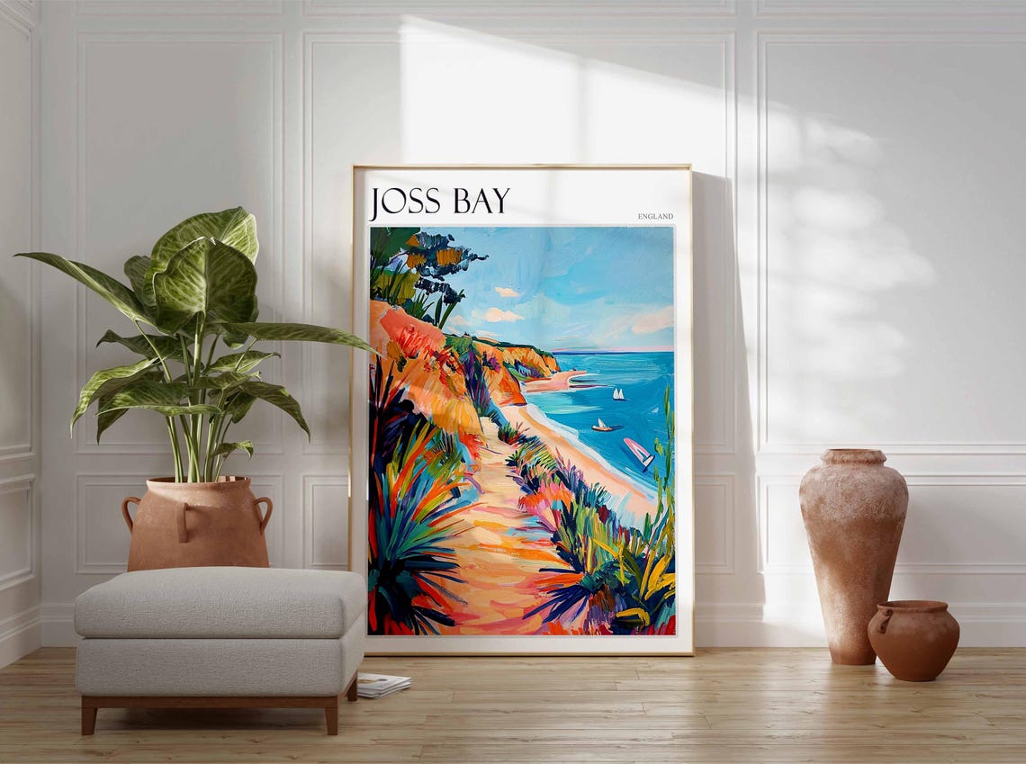 Joss Bay England Cliffside Wildflower Path Sailing Bay Poster - Image 3