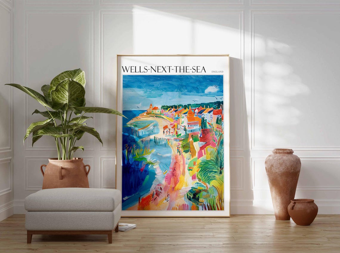 Wells Next The Sea Colorful Harbor Boats England Travel Poster - Image 3