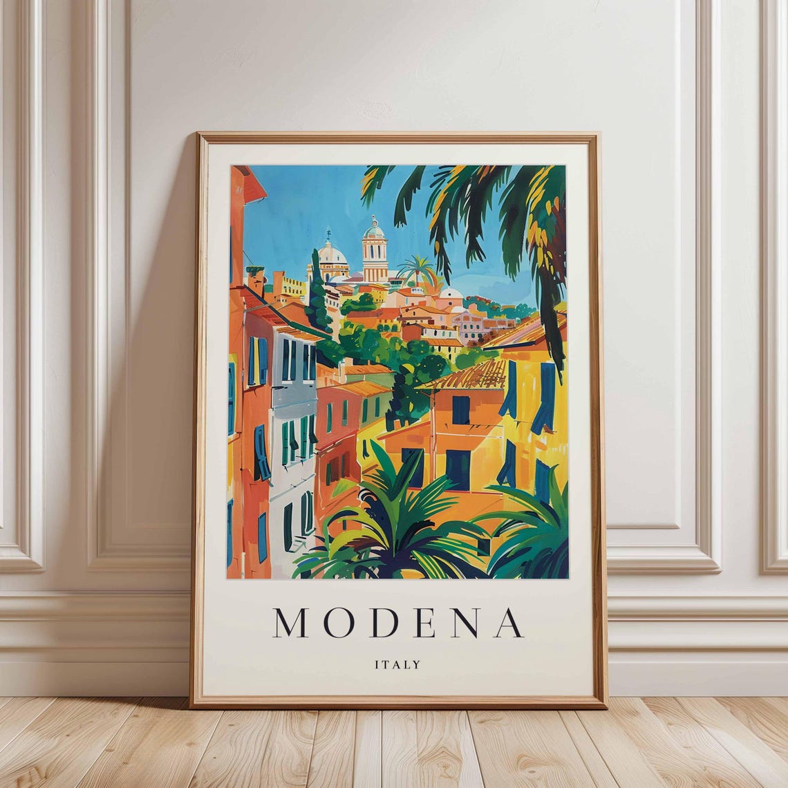 Modena Italy Emilia Romagna Colorful Hillside Town Travel Poster - Image 3