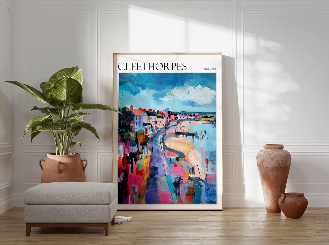 Cleethorpes England Abstract Waterfront Pier Painting Travel Poster - Image 3