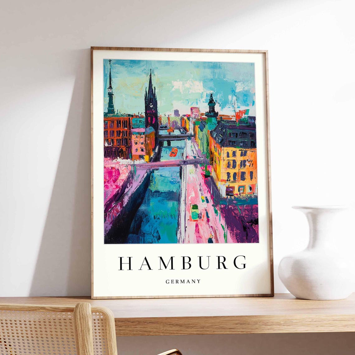 Hamburg Germany Abstract City Canal Colourful Expressionist Poster