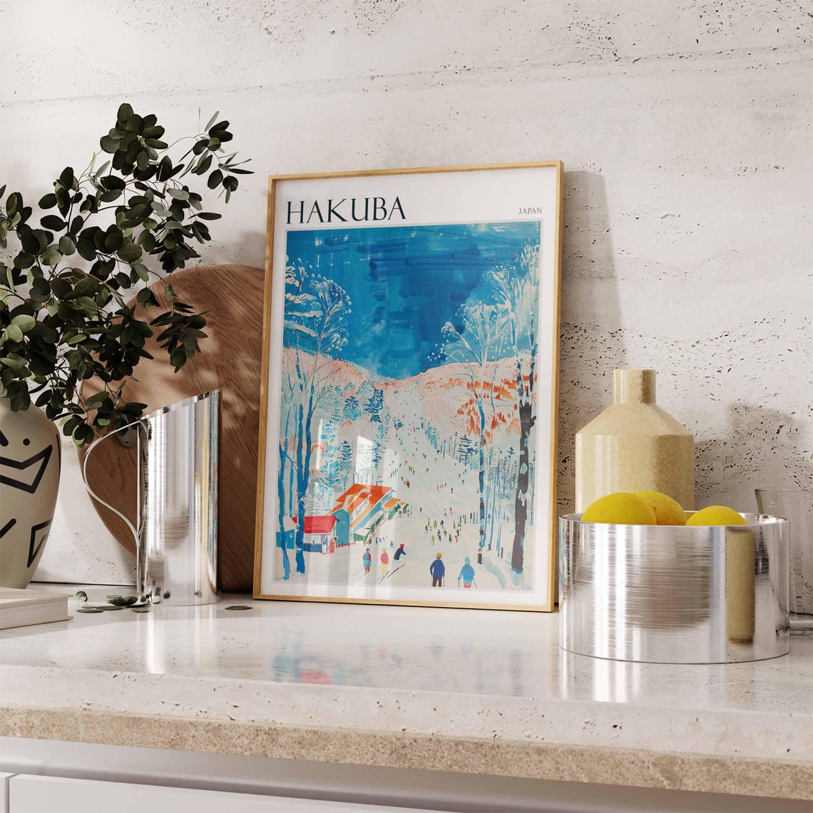 Hakuba Japan Bright Blue Sky Colorful Slope Ski Scene Poster - Image 2