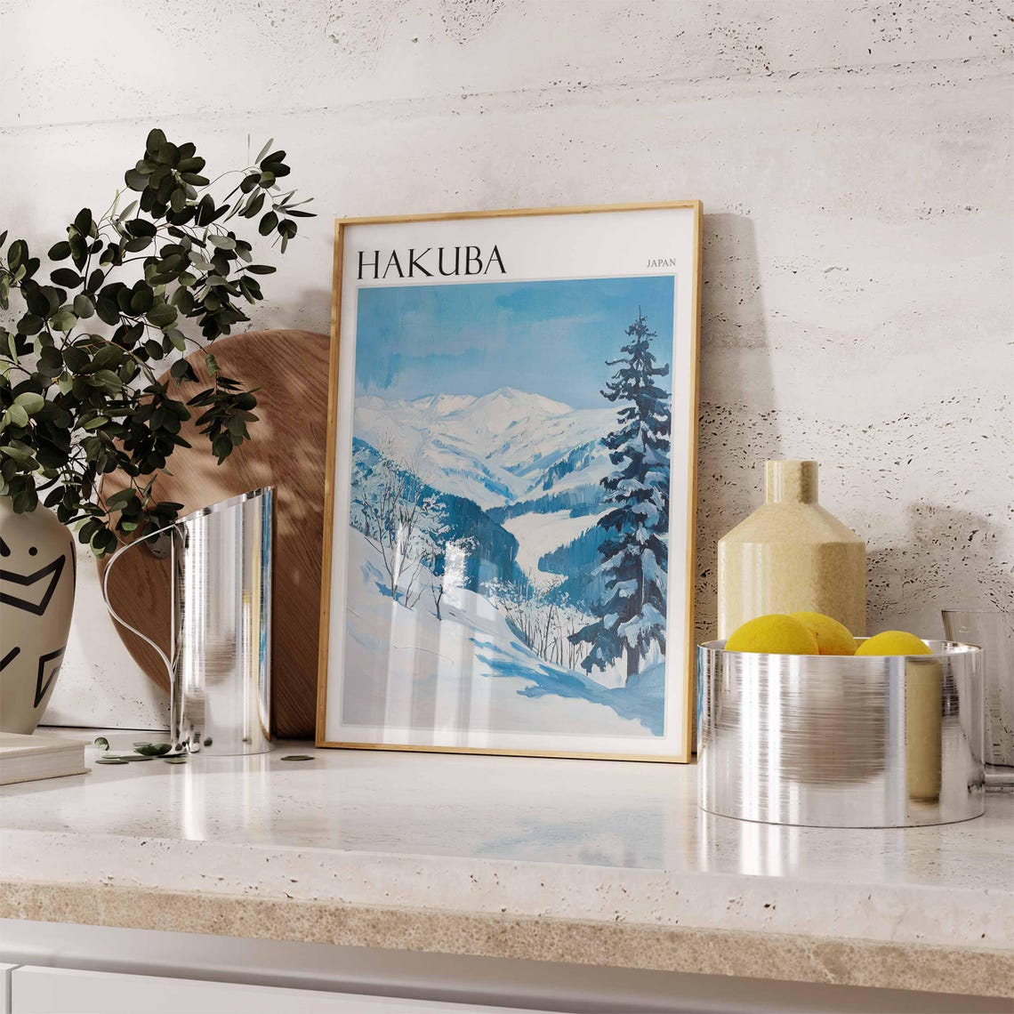 Hakuba Japan Snowy Pine Slope Blue Alpine Peaks Winter Poster - Image 2