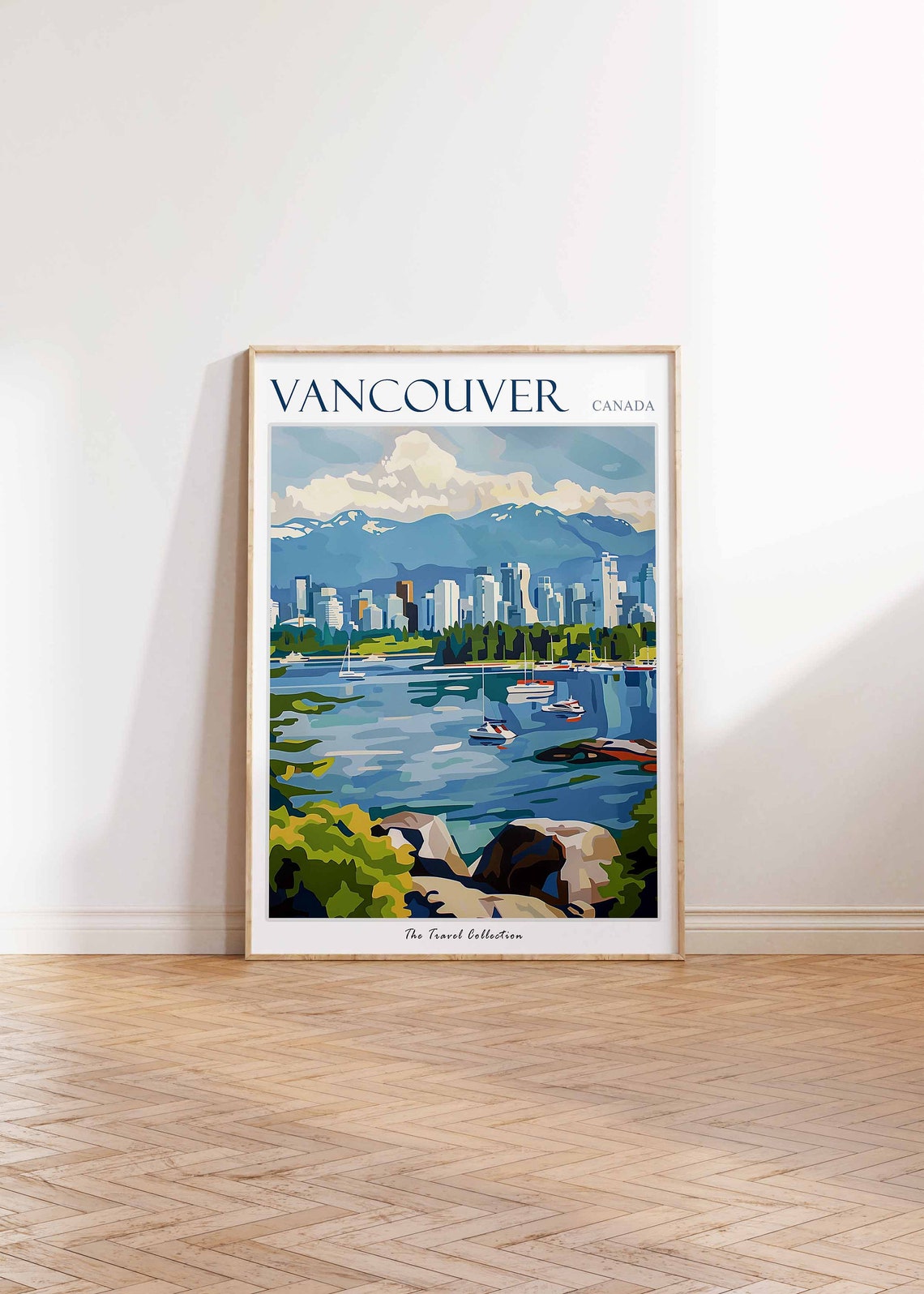 Vancouver Canada Harbor Boats Travel Poster Mountain City Artwork - Image 2