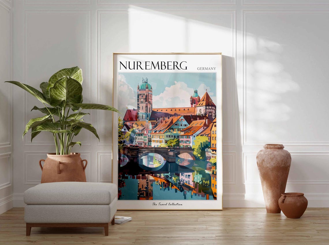 Nuremberg Germany Old Town Bridge River Reflection Art Poster - Image 3