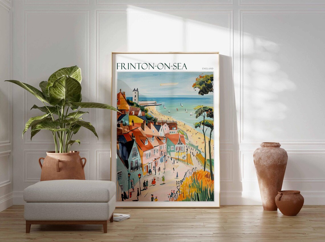 Frinton On Sea Lively Street White Tower Sailboats Sandy Beach Travel Poster - Image 3