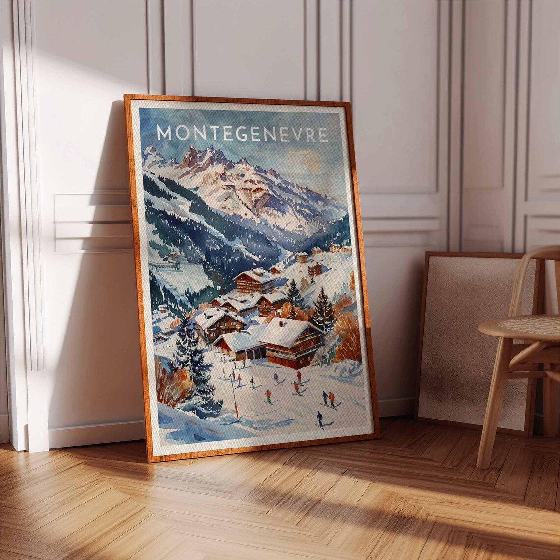 Montgenevre France Daytime Village Skiers Slope Rugged Peaks Ski Poster - Image 3