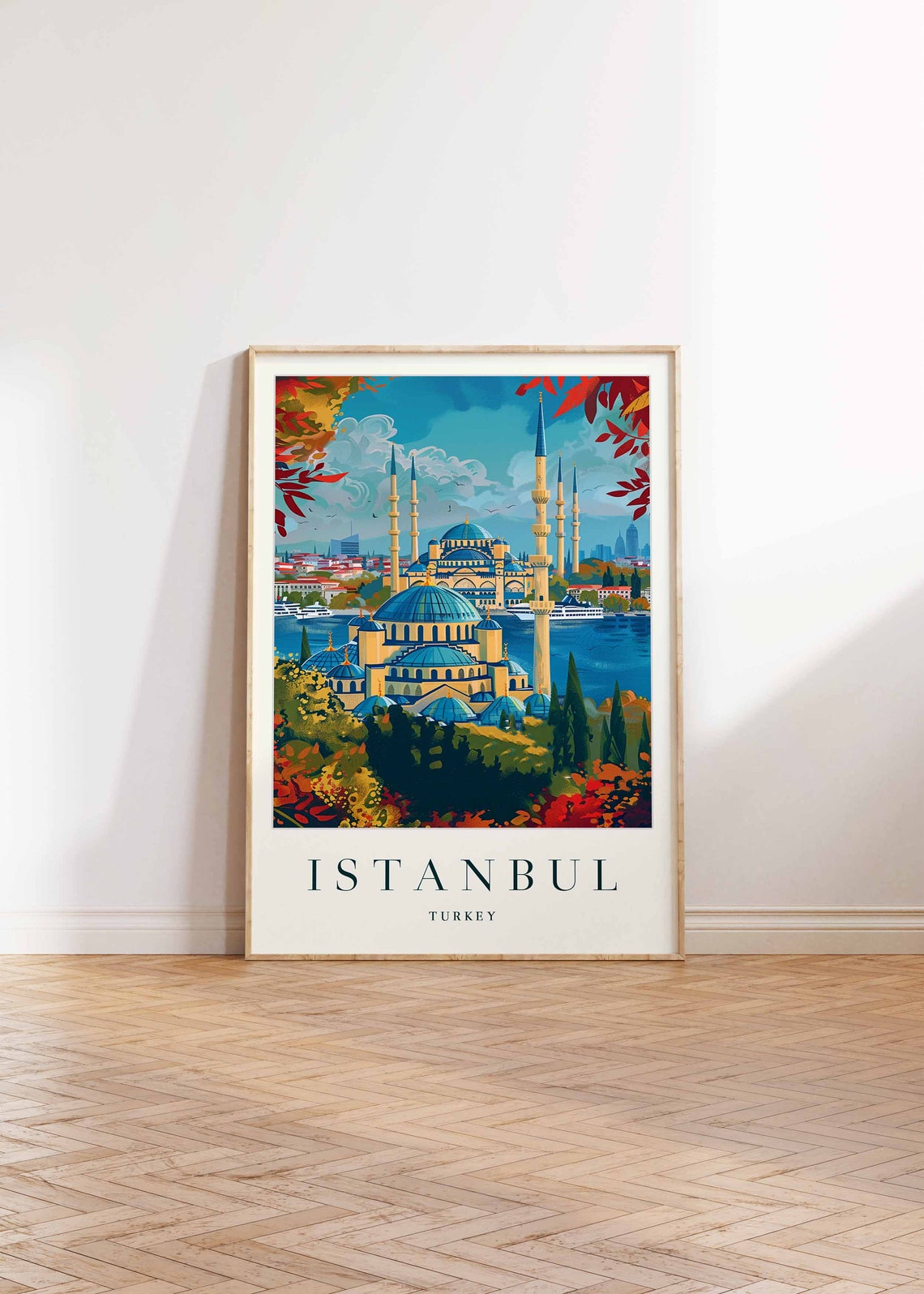 Istanbul Turkey Travel Poster Blue Mosque Minarets And Bosphorus - Image 2