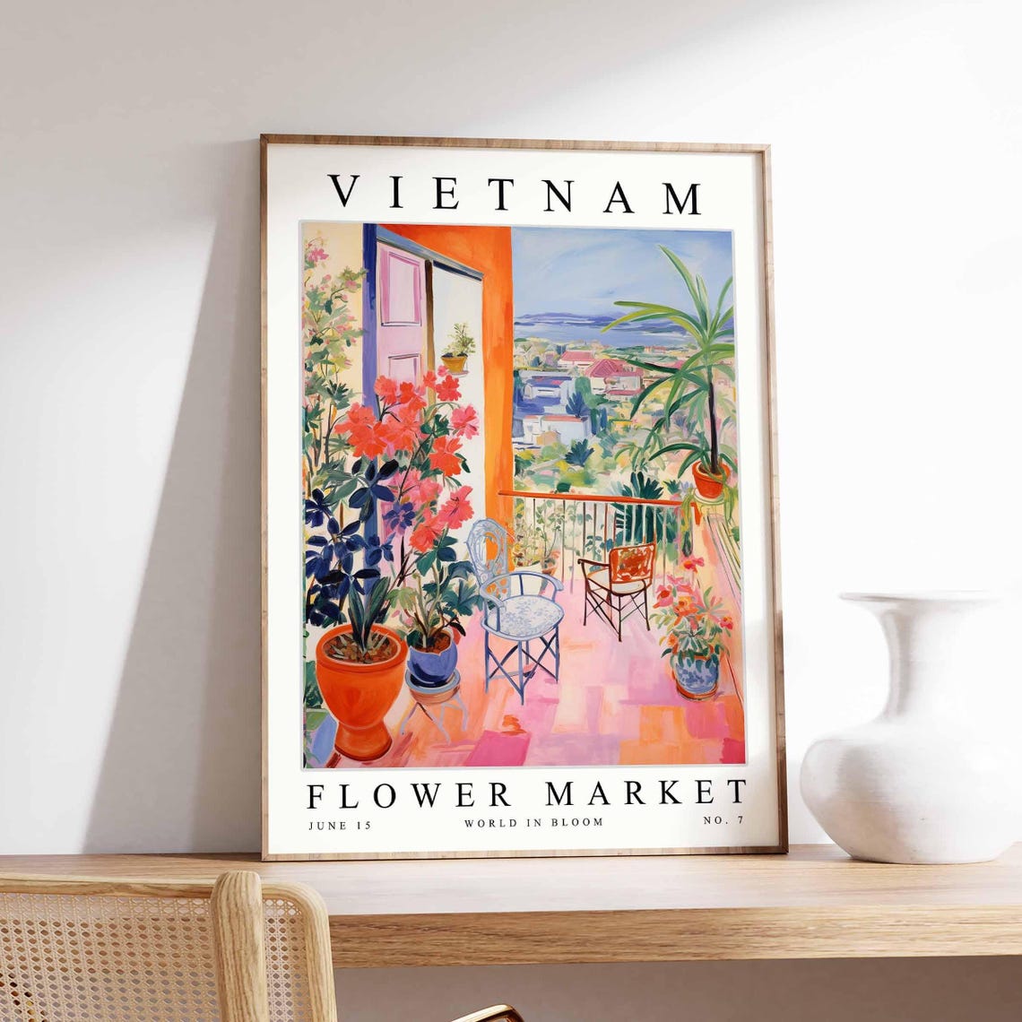 Vietnam Flower Market Balcony Garden Orange Blooms Art Poster