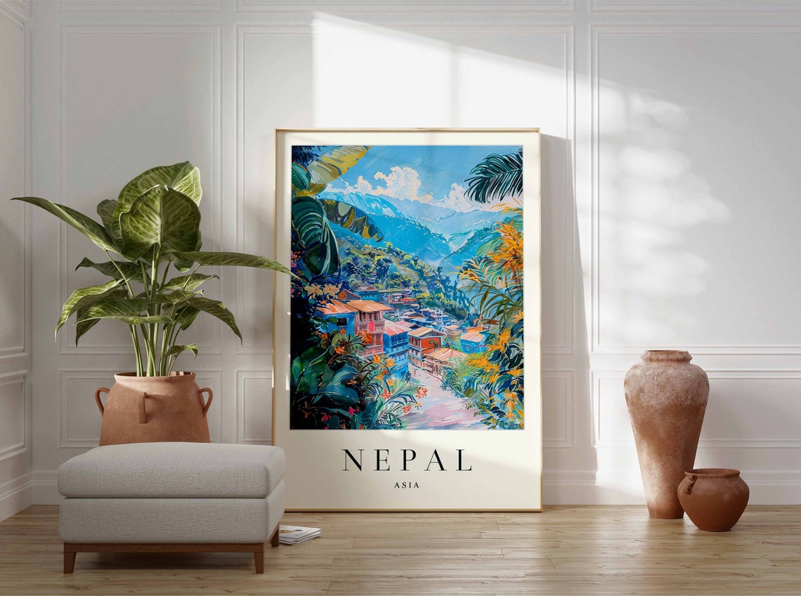 Nepal Asia Mountain Village Jungle Valley Houses Travel Poster - Image 3