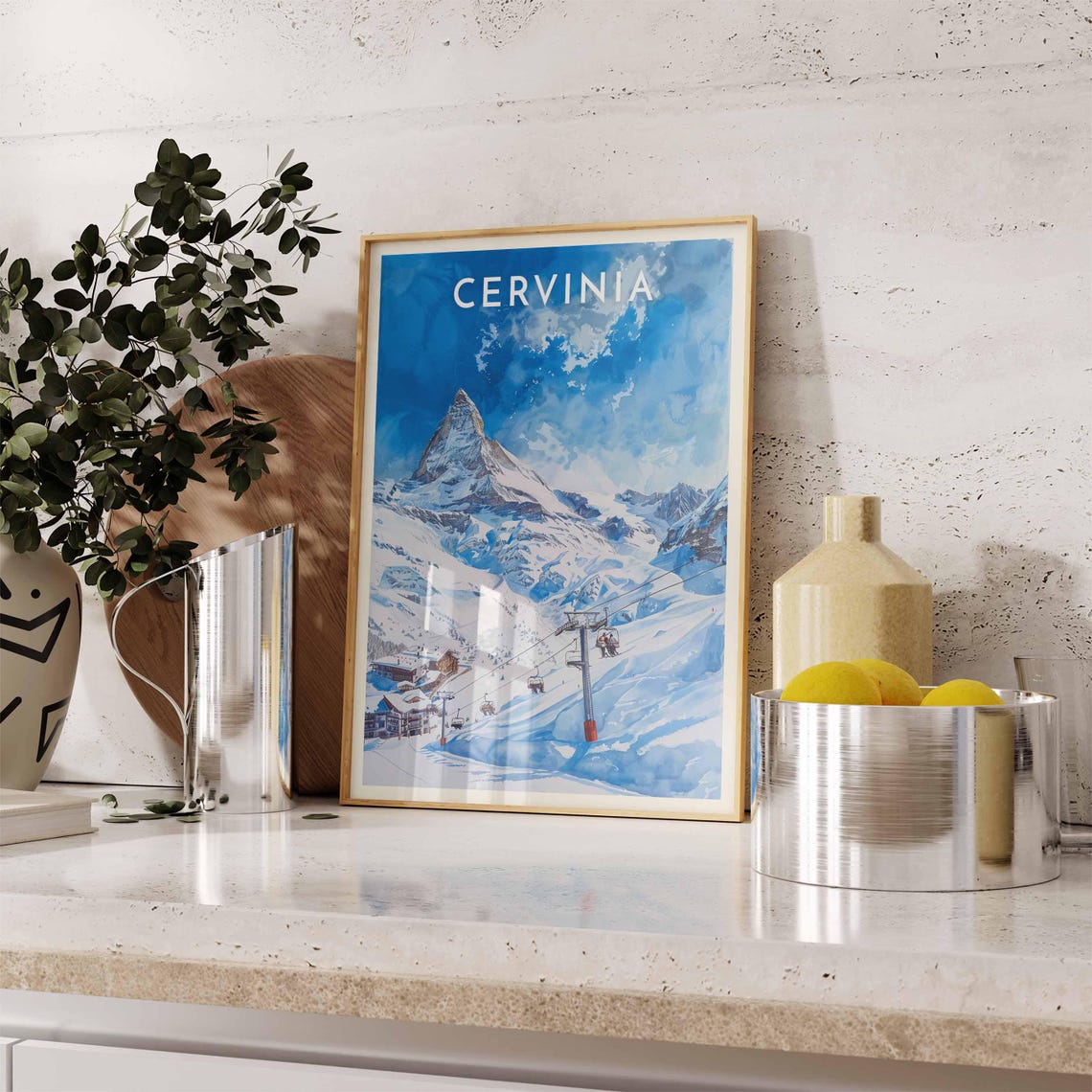 Cervinia Italy Matterhorn Ski Slopes Watercolor Travel Poster - Image 2