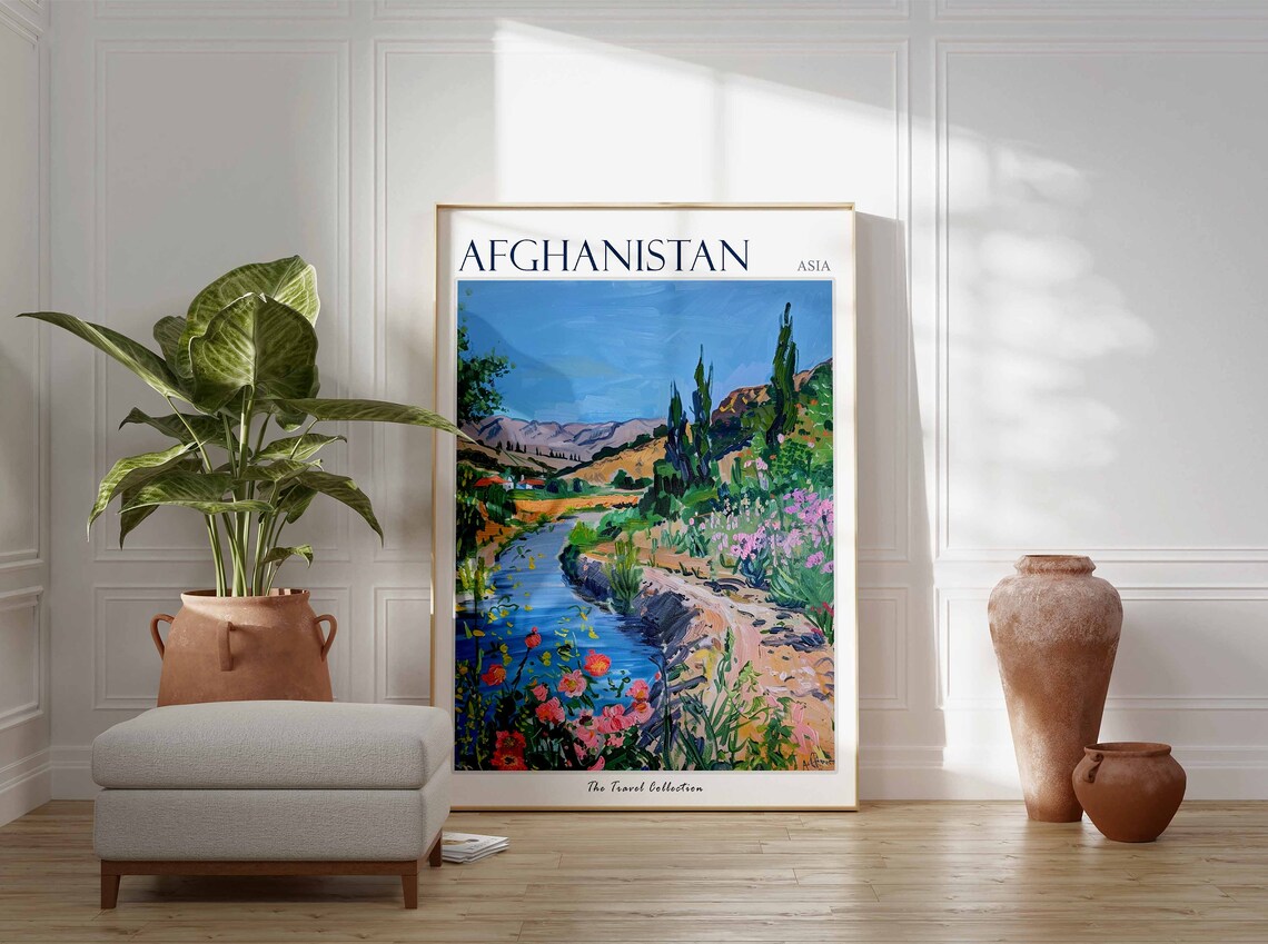 Afghanistan Asia River Valley Mountains Flowers Travel Poster - Image 2
