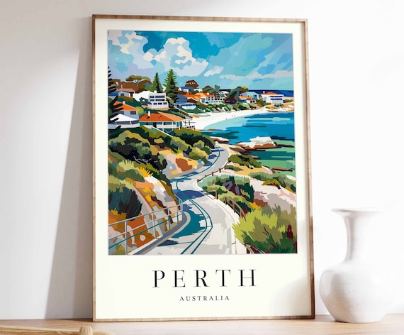 Perth Poster Perth Travel Print Australia Wall Art Australian Decor Tropical Decor Sea Print Perth Gift Perth Travel Poster