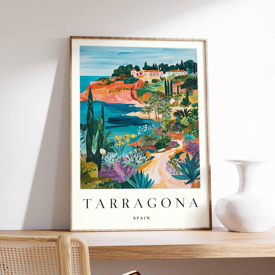 Tarragona Spain Mediterranean Coast Cypress Garden Travel Poster