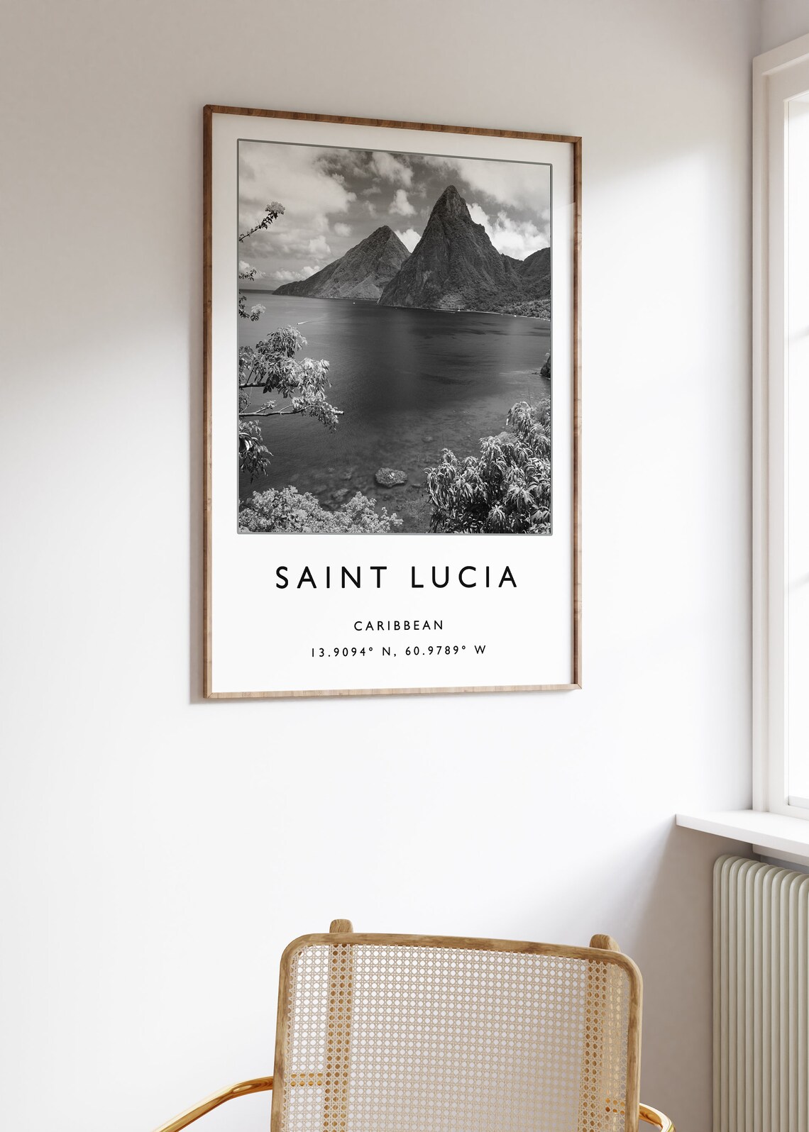 Saint Lucia Caribbean Pitons Twin Peaks Black White Photo Travel Poster - Image 2
