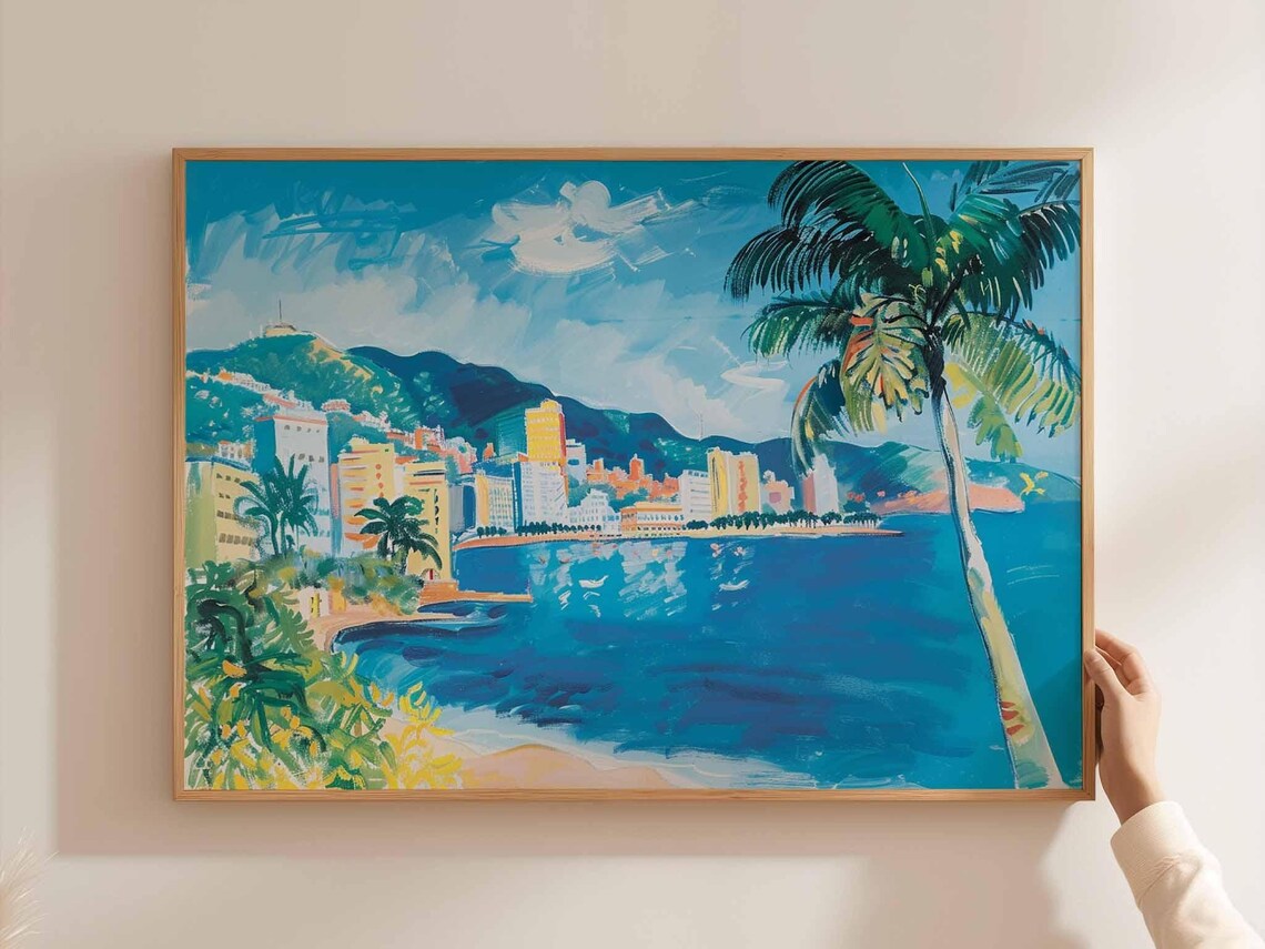 Caracas Seaside City Mountains Palm Tree Beach Landscape Art Poster