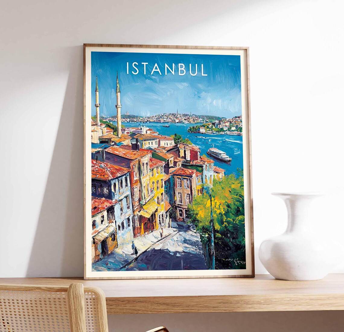 Istanbul Turkey Bosphorus Old City Minarets Classic Travel Poster