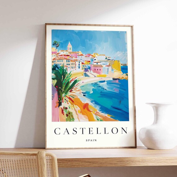 Castellon Spain Colorful Coastal Town Beach Travel Art Poster