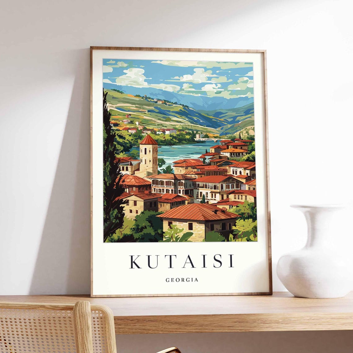 Kutaisi Georgia Riverside Town Church Green Valley View Poster