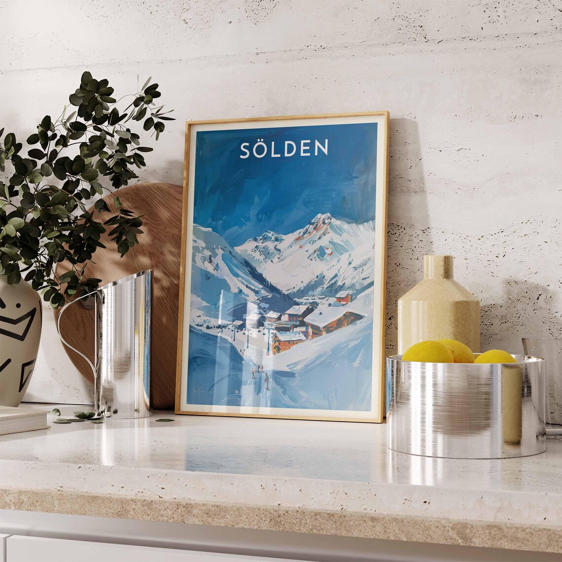 Sölden Bright Blue Peaks Above Wooden Chalet Ski Lifts Poster - Image 2