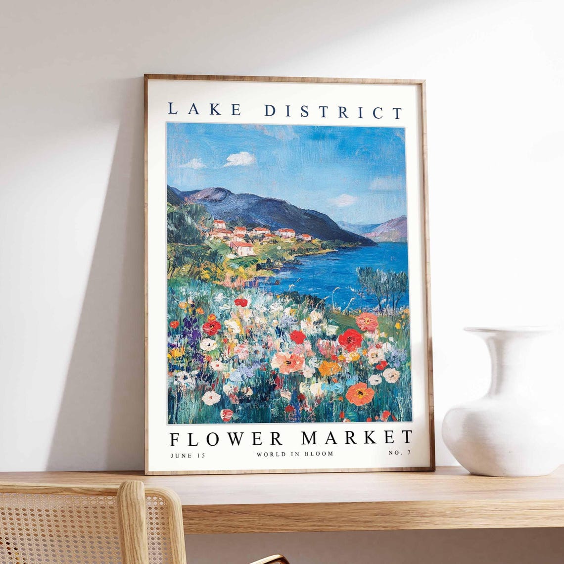 Lake District Flower Market Village Poppy Hillside View Poster