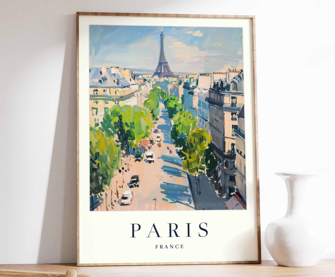 Paris France Eiffel Tower Boulevard Painting Classic Travel Poster